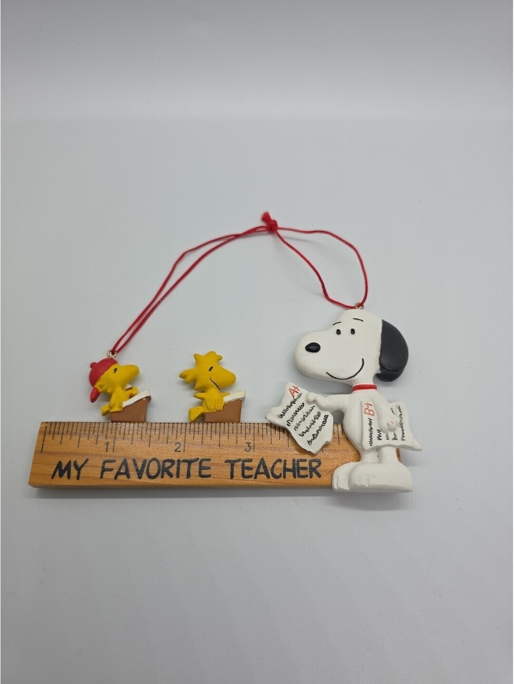 Vintage Snoopy & Woodstock KURT ADLER Christmas Ornament " MY FAVORITE TEACHER"